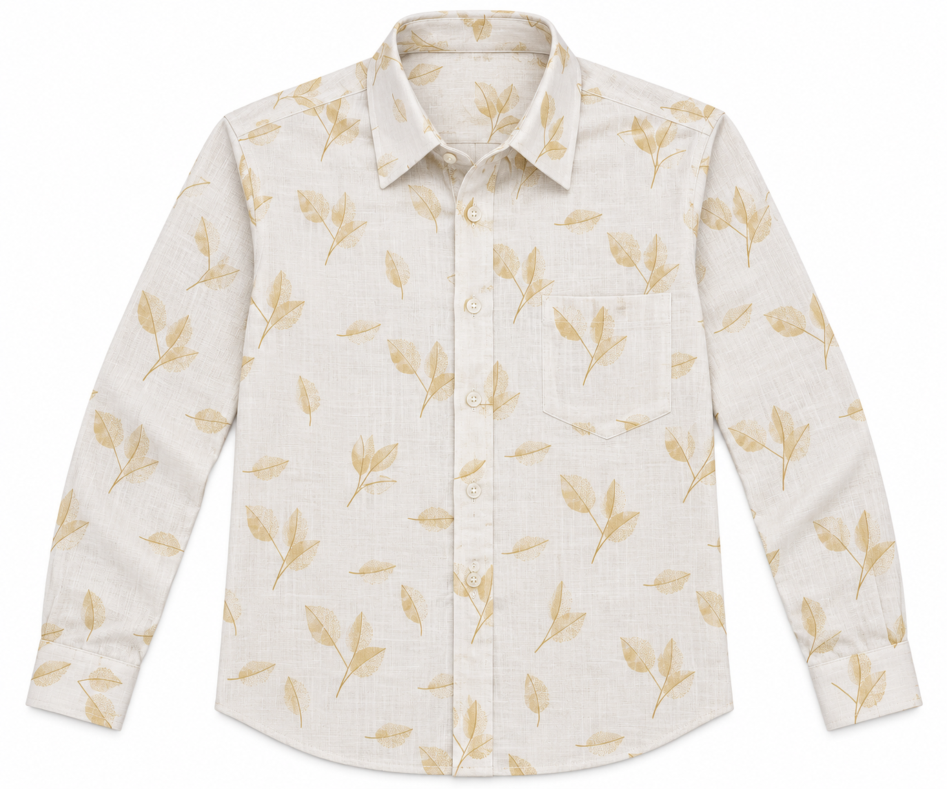 Ivory Linen Shirt with Leaf Print